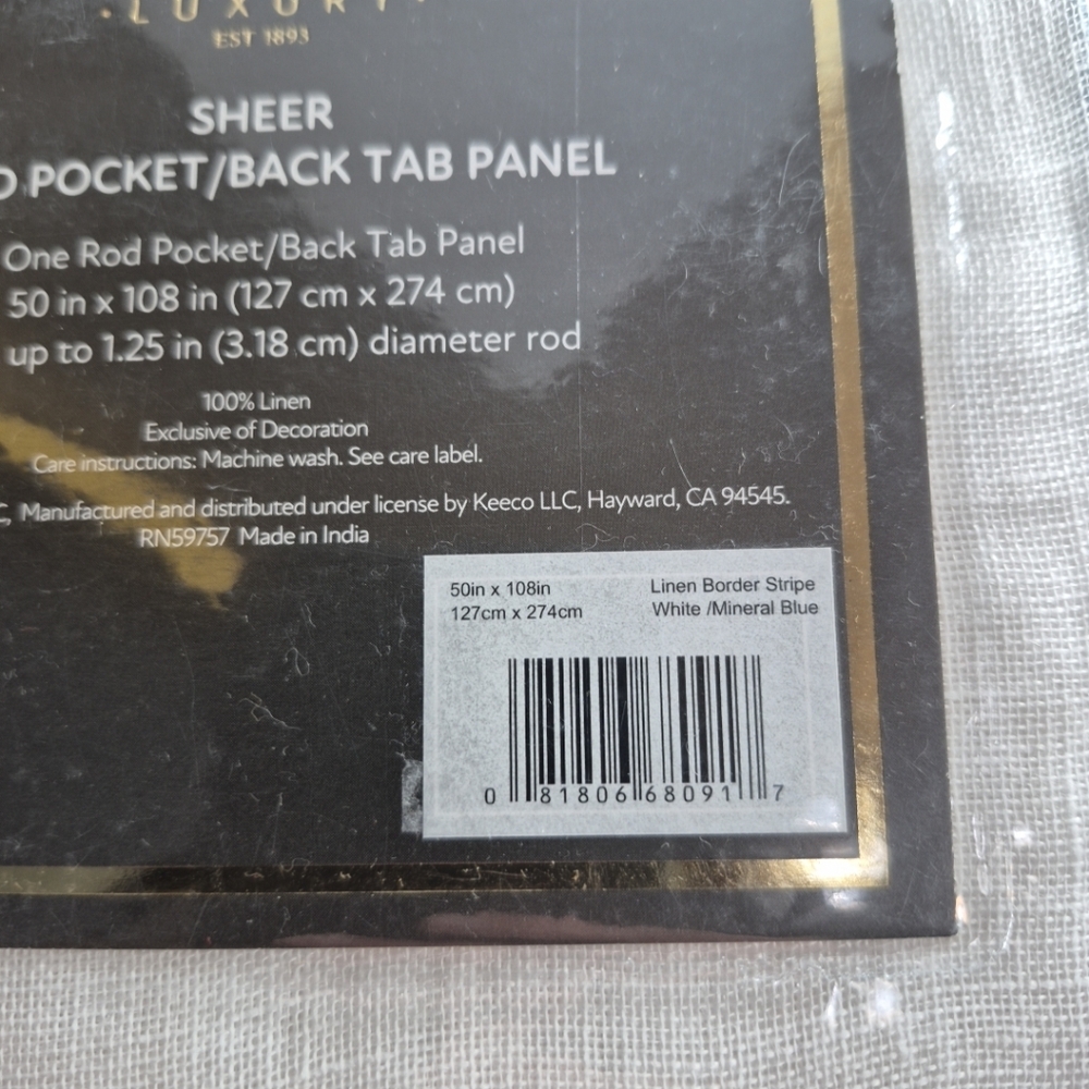 Fieldcrest Luxury Linen Border Stripe 50"x108" Rod Pocket/Back Tab Panel Sheer - Picture 3 of 4